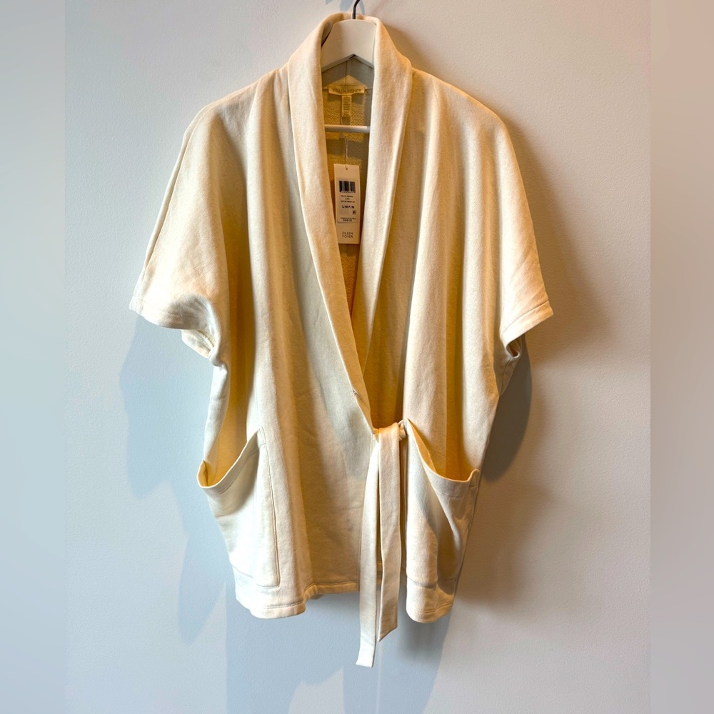 Eileen Fisher Organic Cottone Kimono Wrap Top Ecru Small/Medium